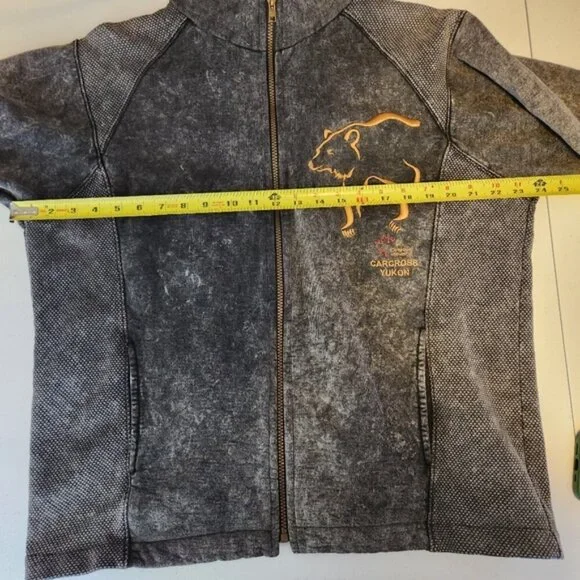 Vintage 90s Carcross Yukon Zip Sweatshirt Jacket 1990s Grunge Preppy Ski bear - Picture 9 of 11